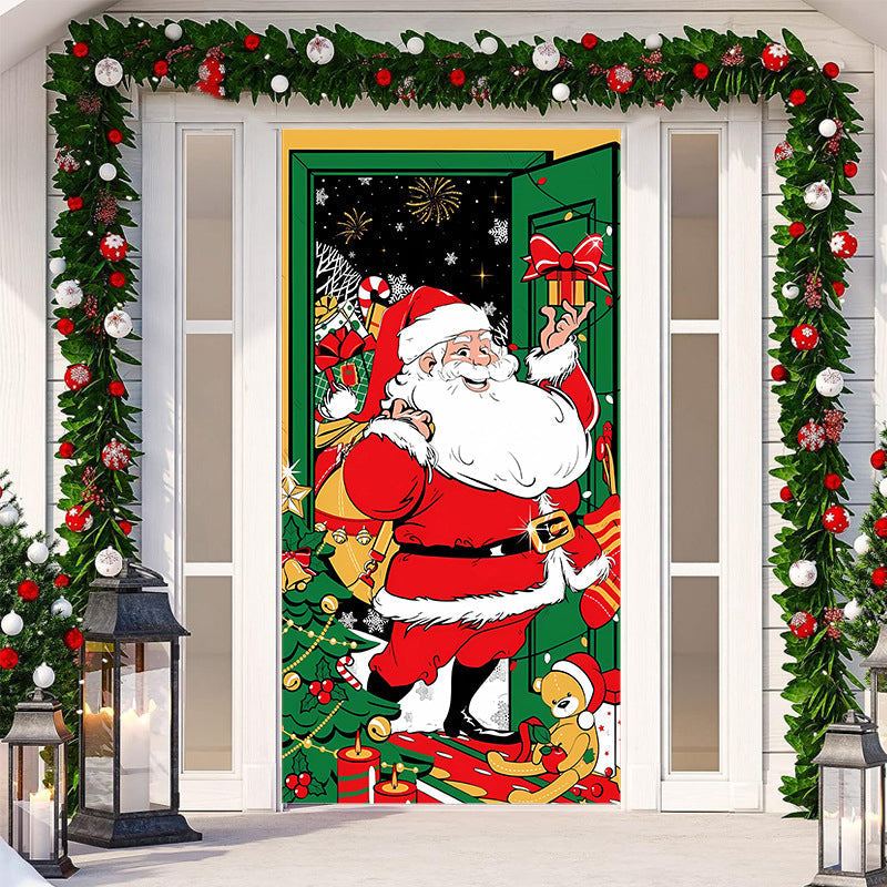 Decoración de puerta de Navidad - Tela lavable y reutilizable 